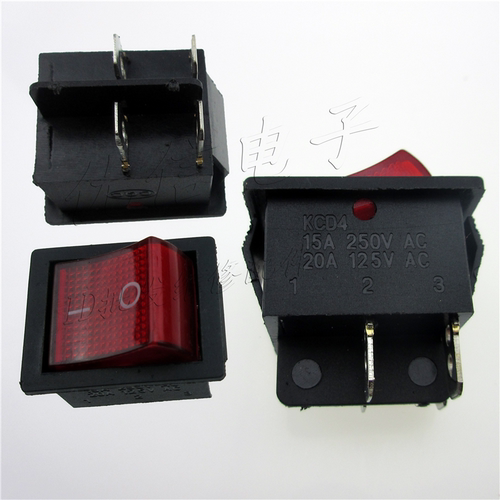 KCD船型开关 4脚2档 红色带灯电源开关 翘板开关 按钮启动开关