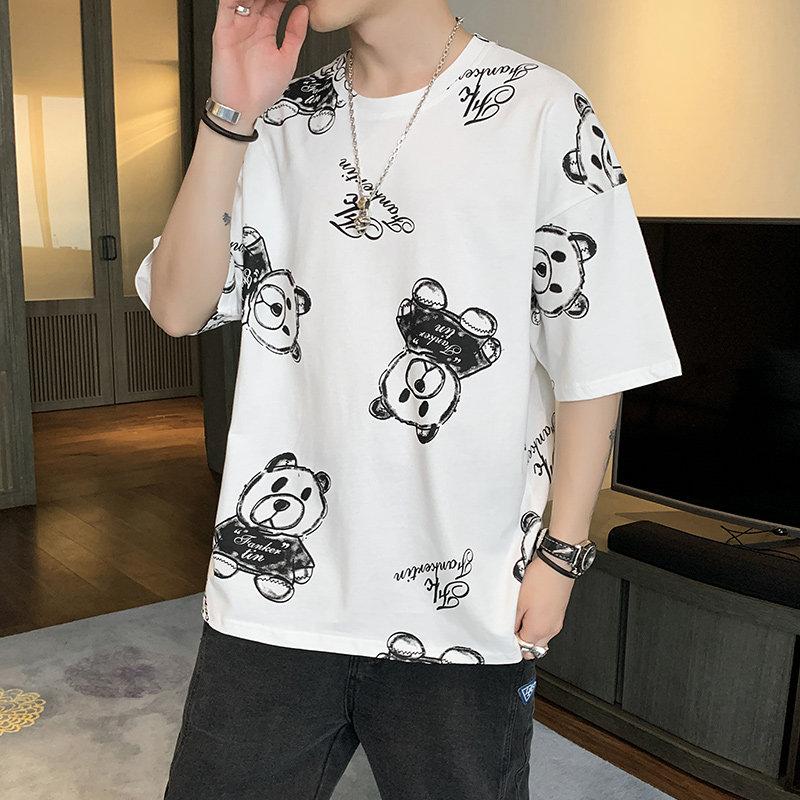 M-8xl large neutral short sleeve cartoon printing popular summer T-shirt fashion brand high quality pure cotton