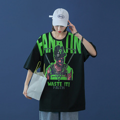 Large size neutral short sleeve cartoon printing summer T-shirt tide brand high quality pure cotton