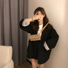 橘子酱yo黑色西装外套女复古港味学生气质百搭宽松显瘦chic小西服