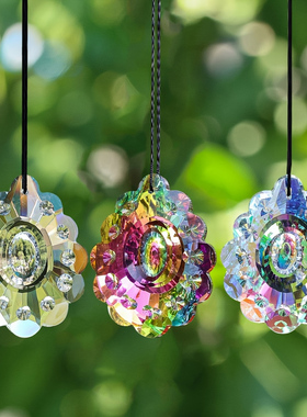 63mm玻璃水晶孔雀开屏棱镜吊坠凹槽水滴彩虹制造花园庭院浪漫装饰