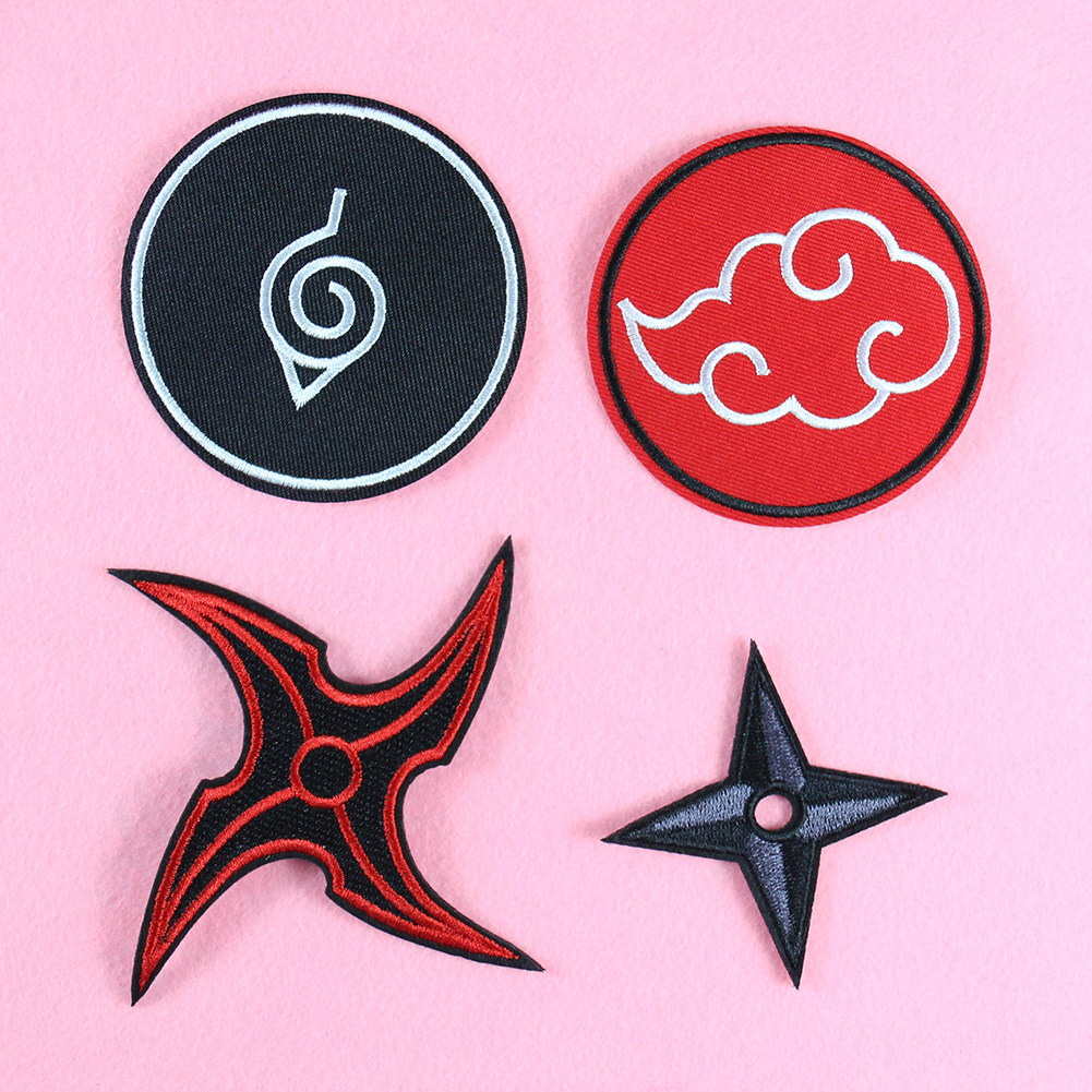 圆形带背胶火影标志刺绣手里剑布贴衣服裤子补丁鞋帽箱包装饰贴花