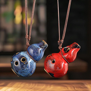 陶瓷小葫芦六孔陶笛挂饰家居配饰车载小挂件寓意好运连连便携配饰