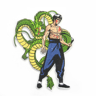 功夫李小龙神龙图案徽章中国功夫咏春截拳道衣服破洞补贴装饰布贴