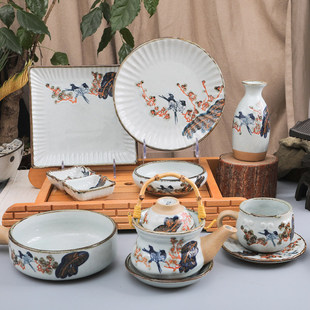 三分烧中式复古米饭碗陶瓷喜鹊菜盘碟子汤碗创意餐具深圆盘家商用