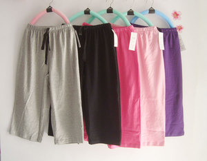 夏季女士纯棉针织薄款短裤纯色七分睡裤宽松全棉薄款休闲家居裤