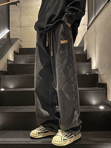 Tide, демисезонные ретро черные джинсы, штаны, утепленные джинсы с начесом, свободный прямой крой