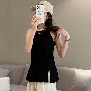 春夏韩版女装薄款莫代尔吊带背心开叉百搭打底衫纯色修身无袖上衣