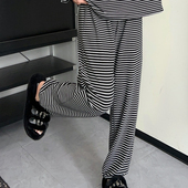 大码 秋冬季 加厚保暖睡裤 外穿长裤 女小脚家居裤 宽松德绒条纹休闲裤