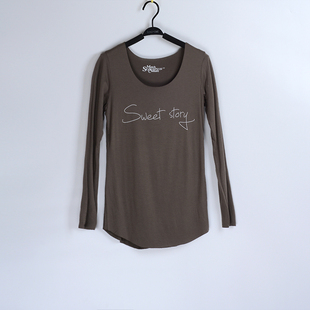 百搭长袖 春秋季 韩版 女装 学生上衣体恤圆领潮 T恤印花显瘦打底衫