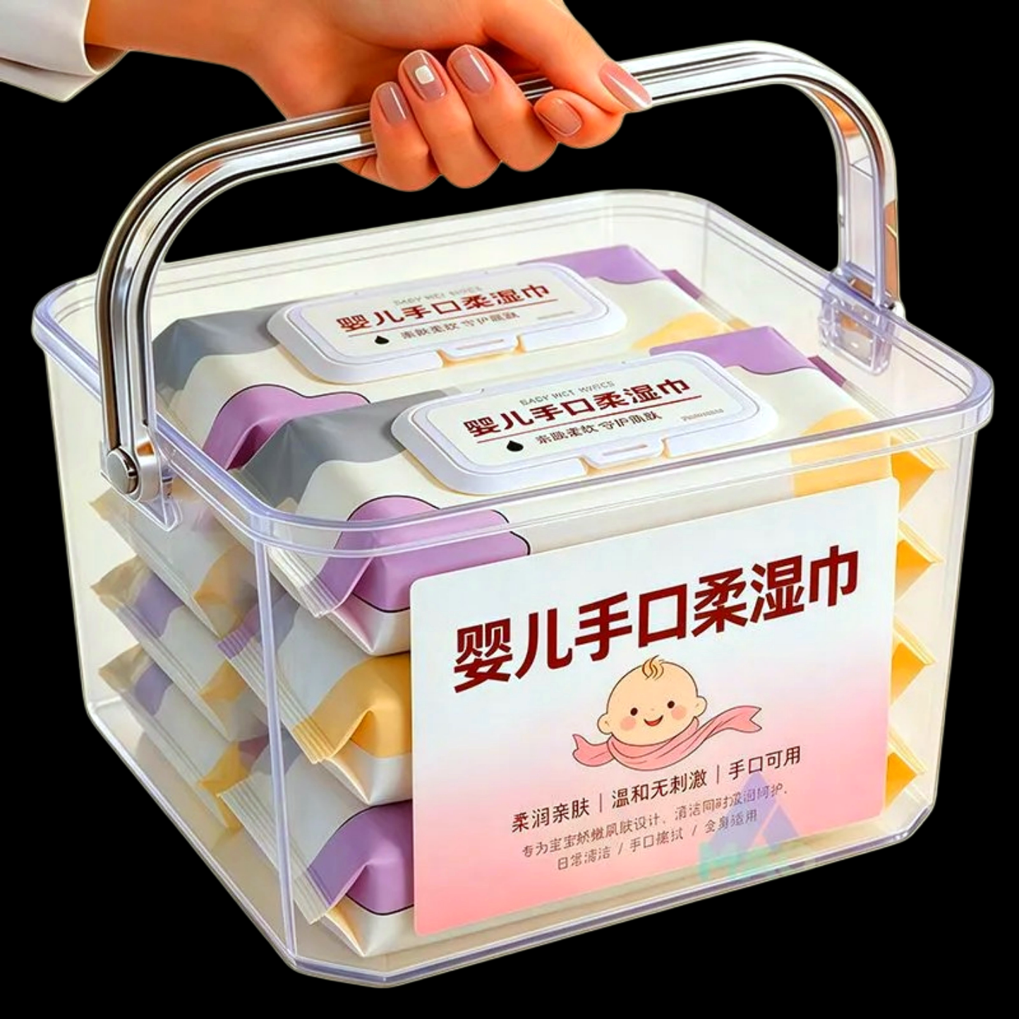 婴儿手口柔湿巾80抽保湿盒装温和无刺激宝宝湿纸巾亲肤清洁湿巾