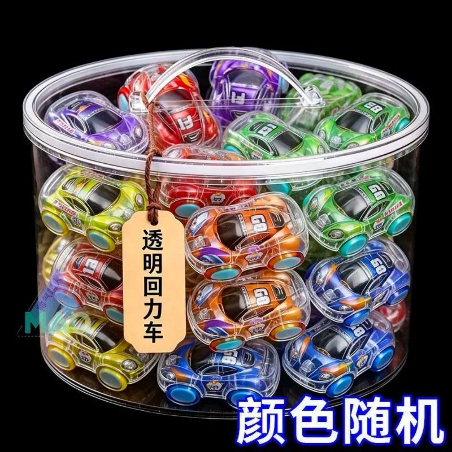 新款彩印小汽车双层透明车手动惯性童年地摊玩具汽车耐摔回力汽车