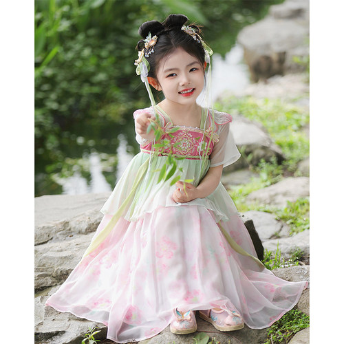 汉服女童夏季新款古风超仙襦裙女孩中国风短袖连衣裙儿童古装裙子