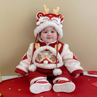 清仓婴儿拜年服冬季连体衣百天周岁抓周礼服男宝女宝喜庆过年衣服