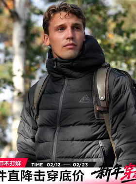 AK男装24秋冬新款复古和平珠峰反光印花连帽绗缝羽绒服男