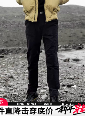 AK男装秋季新款户外机能高弹防风加绒腰带直筒工装裤休闲裤男
