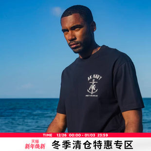 NAVY复古棉质宽松落肩海锚印花短袖 新款 T恤男 夏季 AK男装