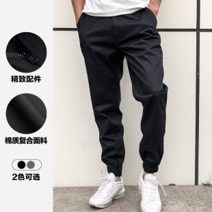 男纯棉裤 AK男装 裤 束脚工装 ins潮牌 橡筋收脚口小直筒合体休闲长裤