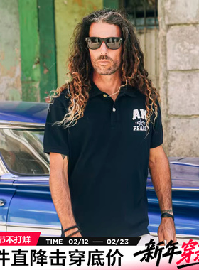 AK男装 夏季新款休闲复古绣花合体版纯棉透气短袖POLO衫男