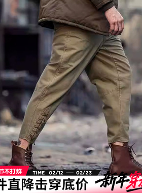 AK男装春秋新品VINTAGE复古全棉合体版马裤休闲裤男