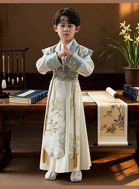 2025新款加绒加厚男童汉服中国风古装帅气国学服儿童演出服秋冬