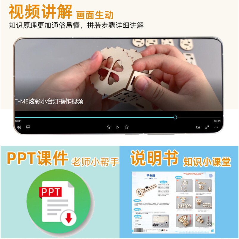 木质拼装手电筒 DIY 学生物理电路实验器材 科技节手工制作材料包