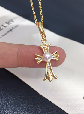 精工诸暨珍珠十字架珍珠万能扣吊坠项链时尚个性珍珠首饰货源