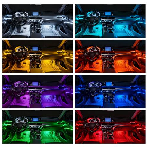 跨境爆款车内幻彩改装LED亚克力拖六中控氛围灯USB免安装流水装饰