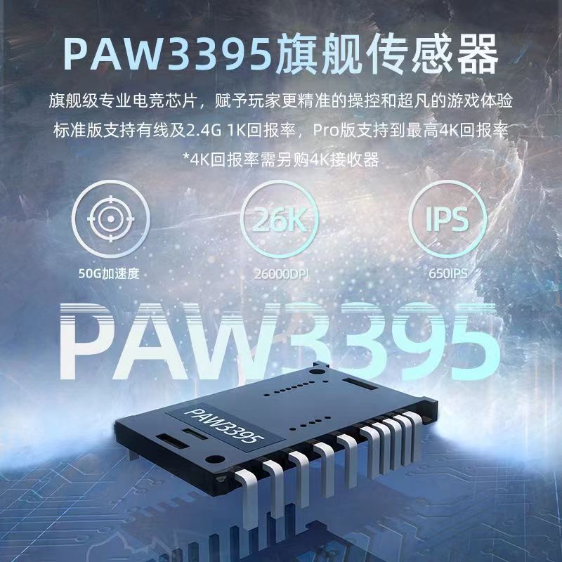 新盟蝴蝶无线游戏鼠标2.4g蓝牙有线三模电竞PAW3395双电池轻量化