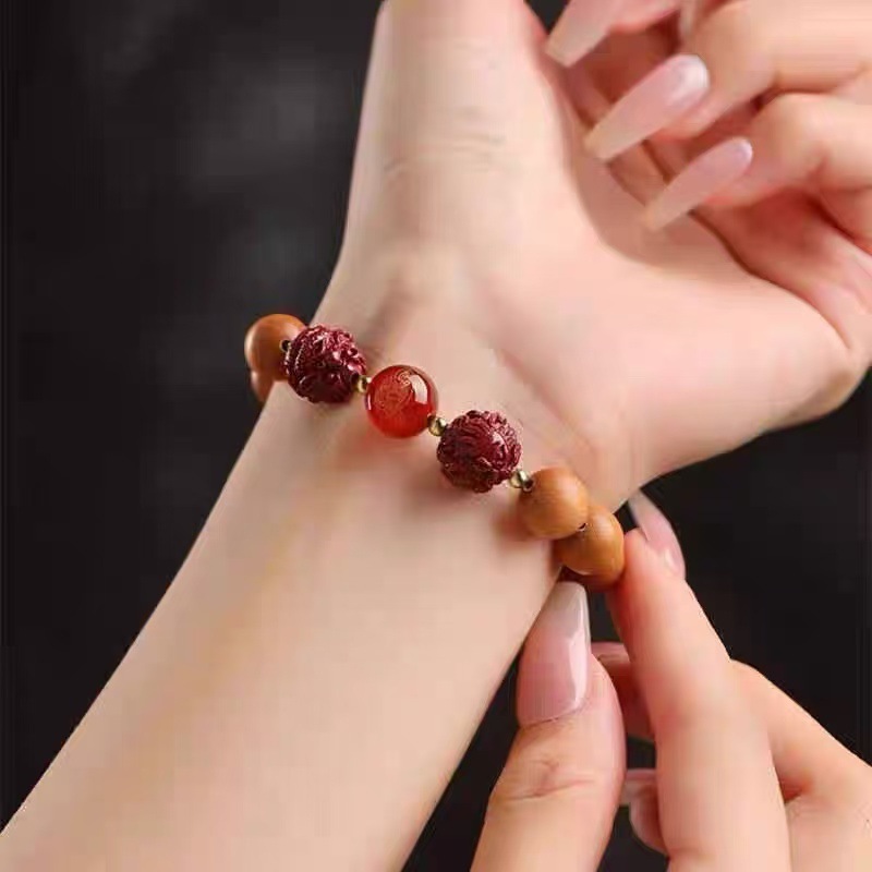 桃木朱砂手串三合六合女士蛇年本命年手链男女属蛇猪虎猴龙护身符