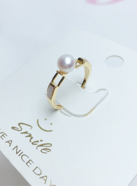 K金工艺精致贝壳天然淡水珍珠戒指18K包金迷你指环饰品白珍珠