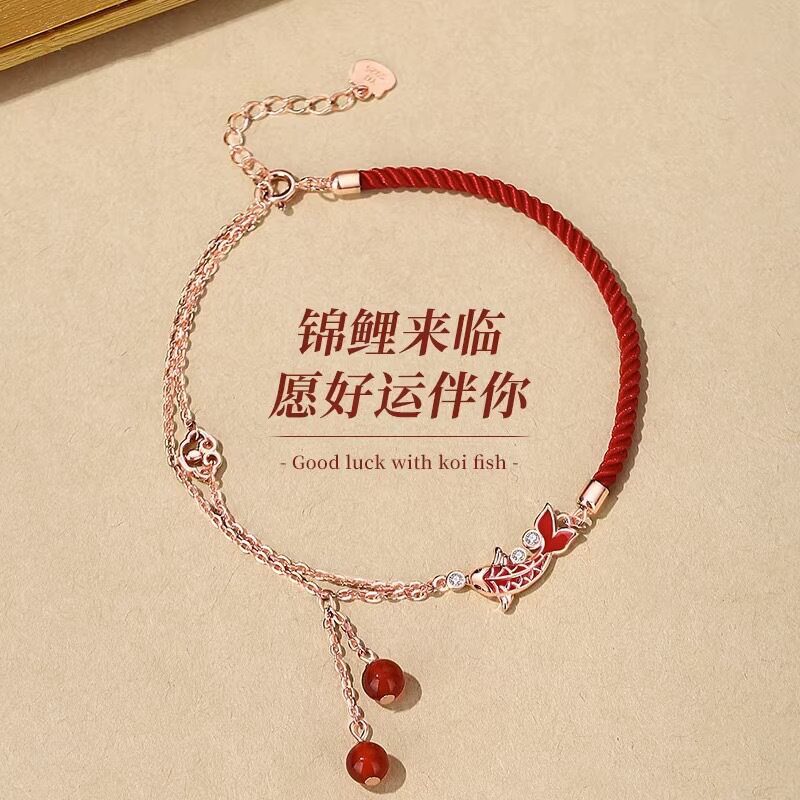 柘城钻石钻石之乡新款锦鲤上岸脚链女好运红绳喜庆饰品女生高级感