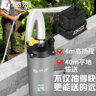藤原无线锂电潜水泵农用家用浇菜灌溉神器电动充电式大功率抽水泵