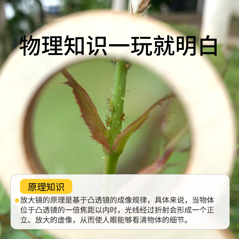 放大镜科学小实验儿童幼儿园课堂教具自制拼装益智玩具木质观察镜