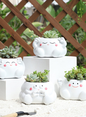 跨境新品可爱云朵趣味卡通树脂花盆园林花园桌面多肉容器白云花器