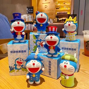 哆啦a梦环游世界盲盒潮玩动漫公仔手办桌面摆件车载玩偶生日礼物