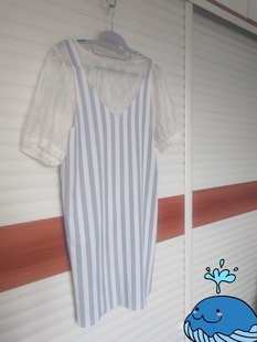 不.退.不.换 清仓 无袖 蓝白竖纹竖条纹背带背心学院风连衣裙