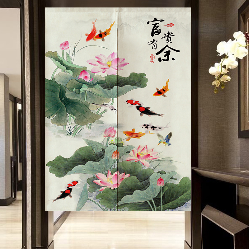 中式门帘布艺风水半帘客厅隔断帘厨房卫生间布帘卧室富贵有余挂帘包邮