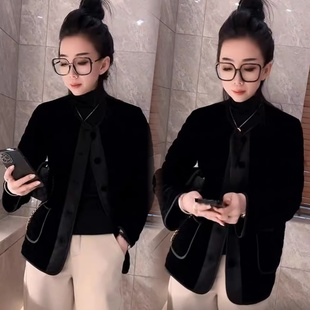 欧货金丝绒加棉国风外套女2025秋冬季洋气宽松减龄超好看棉衣棉服