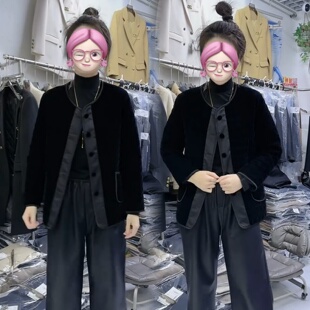 秋冬新款欧货高端真丝绒加棉短外套女宽松舒适短棉服外衣气质上衣