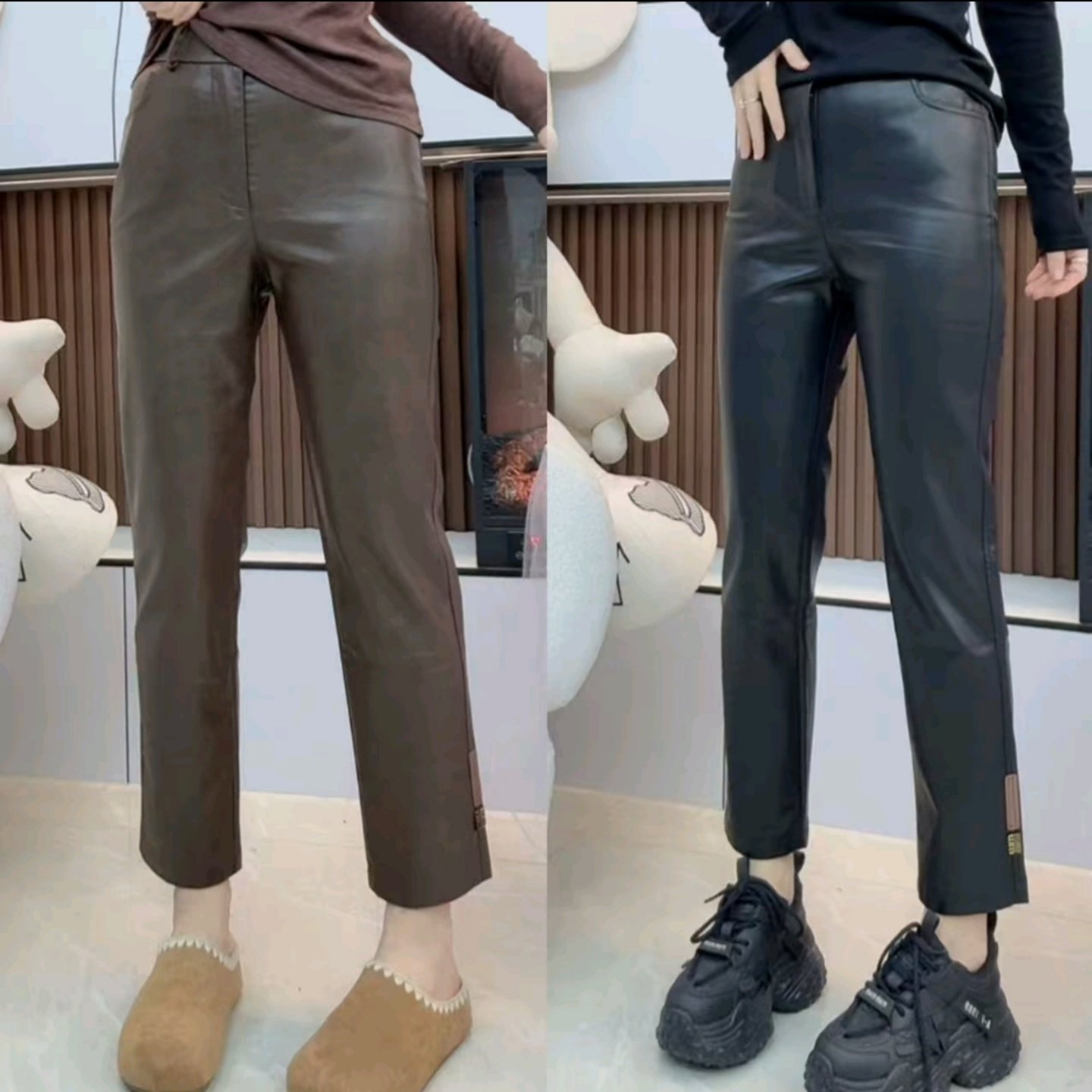 2025秋季时尚百搭高级感纯色pu水洗皮裤休闲直筒显瘦气质九分裤女,女装/女士精品,休闲裤,淘宝优惠券,粉丝福利购,淘宝优惠卷