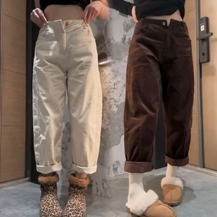 弯刀裤 高腰显瘦直筒哈伦裤 子女 灯芯绒新款 2025欧货秋冬休闲奶奶裤