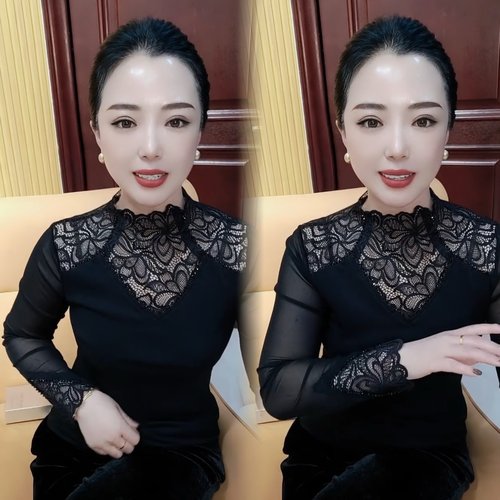 高级时尚百搭网纱拼接蕾丝衫上衣