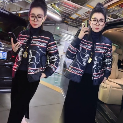 棉上衣潮欧货花色薄棉服外套女