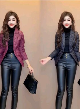 压格菱形西服领棉服棉衣短外套女