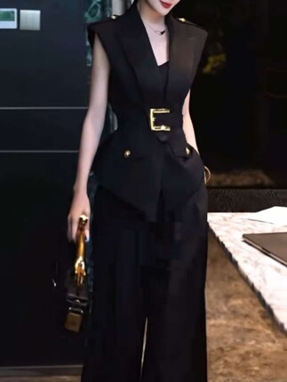 Summer New Korean-Style High-Quality Designer Suit Vest, Casual Wide-Leg Pants, Fashionable and Stylish High-End Set