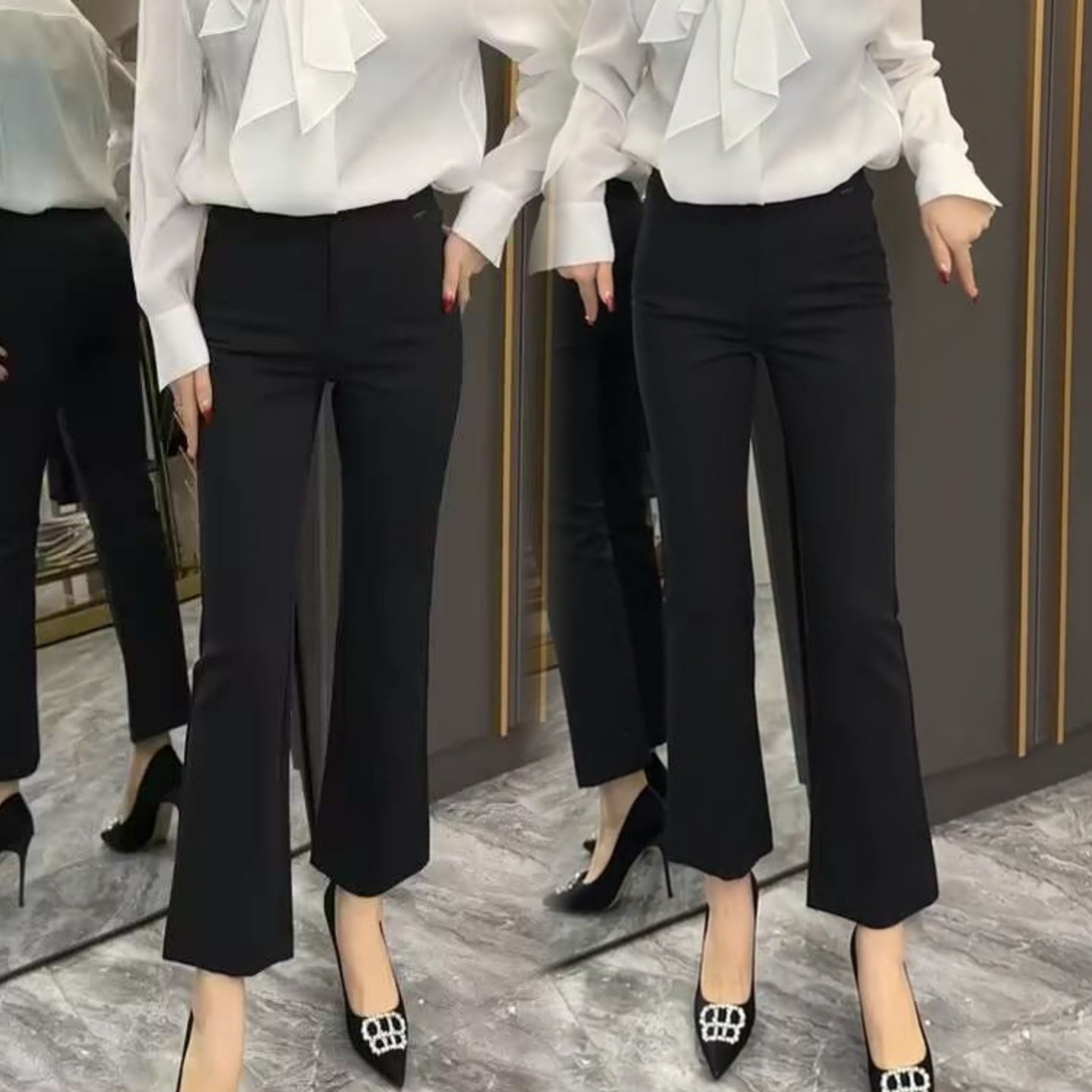 黑色小个子微喇裤女春秋2026新款九分休闲阔腿裤显瘦喇叭西装裤子,女装/女士精品,休闲裤,淘宝优惠券,粉丝福利购,淘宝优惠卷