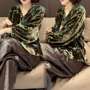 2025新款洋气新中式秋季气质显白复古植绒显瘦灯笼袖国风衬衫上衣