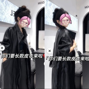 洋气长款 202秋季 欧货时尚 爆款 水洗PU皮衣外套蛋白皮大衣风衣 新款