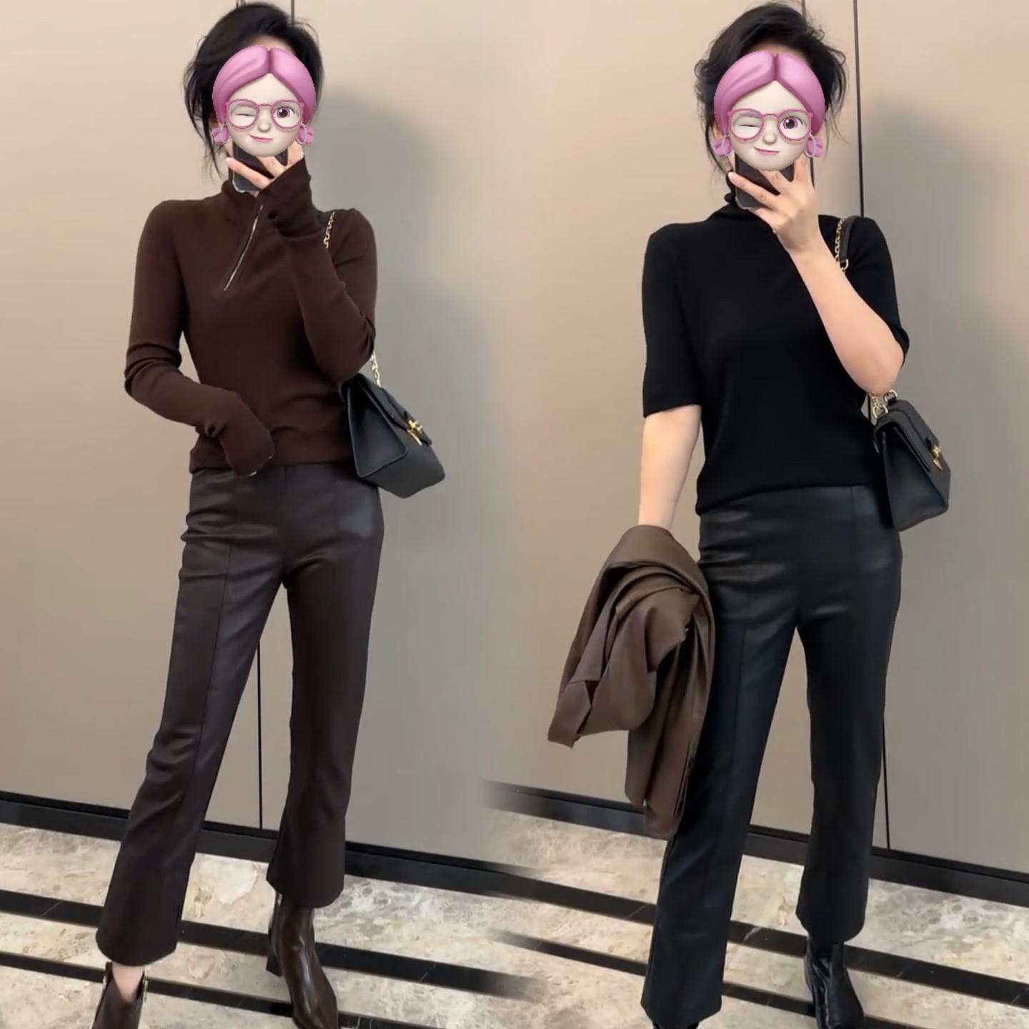 修身松紧腰PU蛋白皮裤休闲九分裤